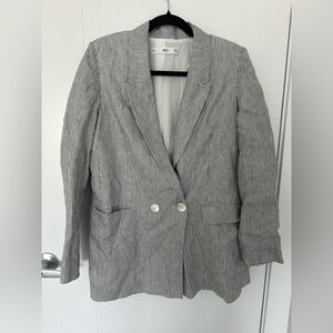 MANGO Striped Linen Blend Blazer Oversized Lightweight Spring Summer Jacket